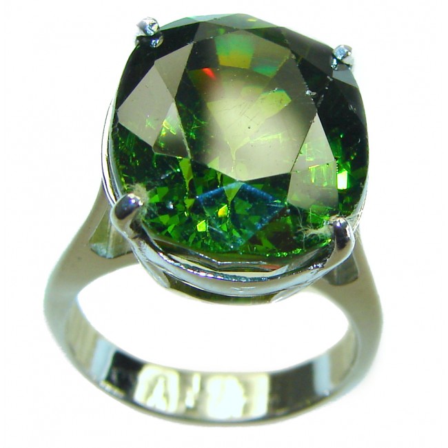 Isabella - 12.8 carat Genuine Green Topaz .925 Sterling Silver handcrafted ring size 7