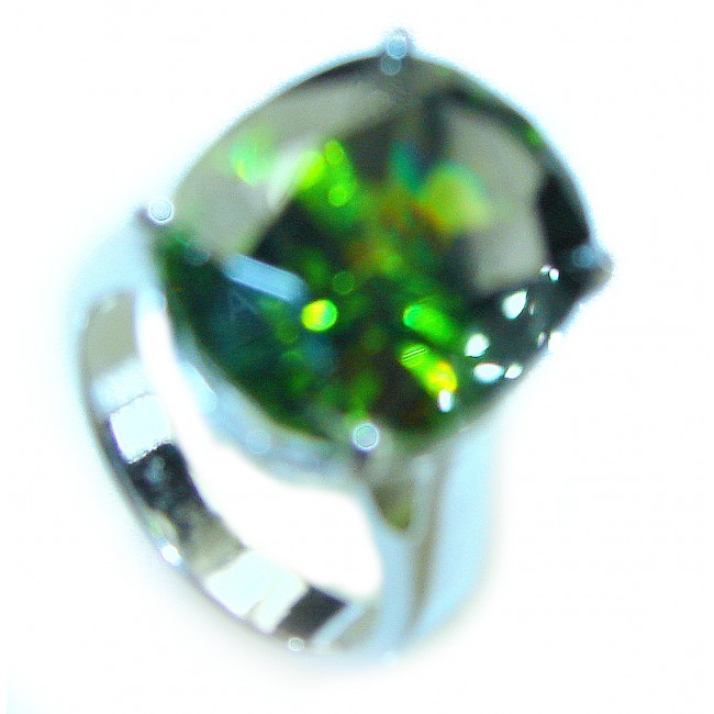 Isabella - 12.8 carat Genuine Green Topaz .925 Sterling Silver handcrafted ring size 7