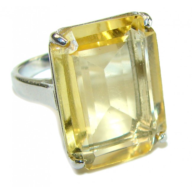 11.8 carat Genuine emerald cut Lemon Quartz .925 Sterling Silver handcrafted ring size 5 3/4