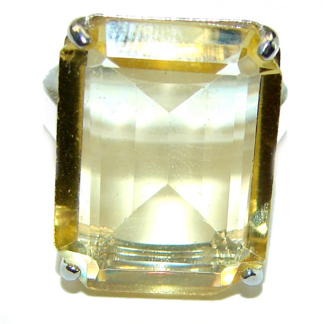 11.8 carat Genuine emerald cut Lemon Quartz .925 Sterling Silver handcrafted ring size 5 3/4