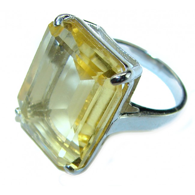 11.8 carat Genuine emerald cut Lemon Quartz .925 Sterling Silver handcrafted ring size 5 3/4