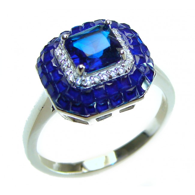 Julietta 5.6 carat Sapphire .925 Sterling Silver Handcrafted Ring size 8 1/4