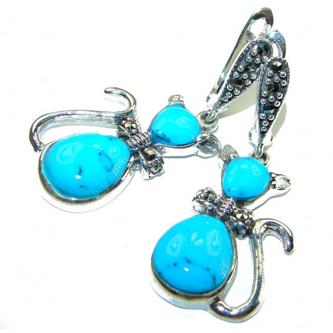 Spectacular Blue Cats inlay Turquoise .925 Sterling Silver handcrafted Earrings