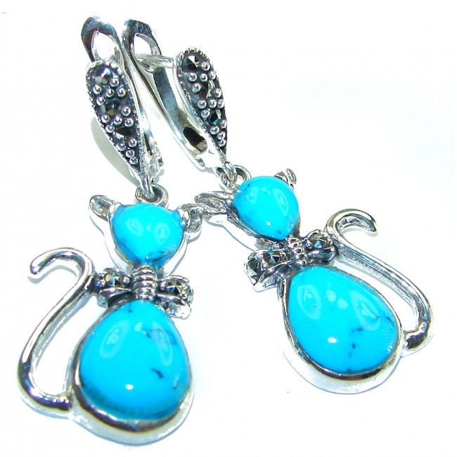 Spectacular Blue Cats inlay Turquoise .925 Sterling Silver handcrafted Earrings