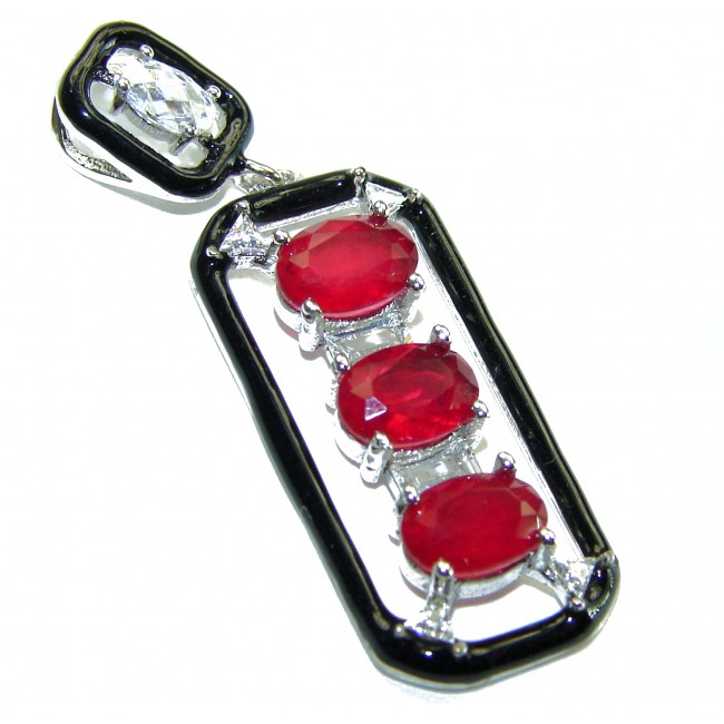 Art Deco Ruby black enamel .925 Sterling Silver handmade Pendant