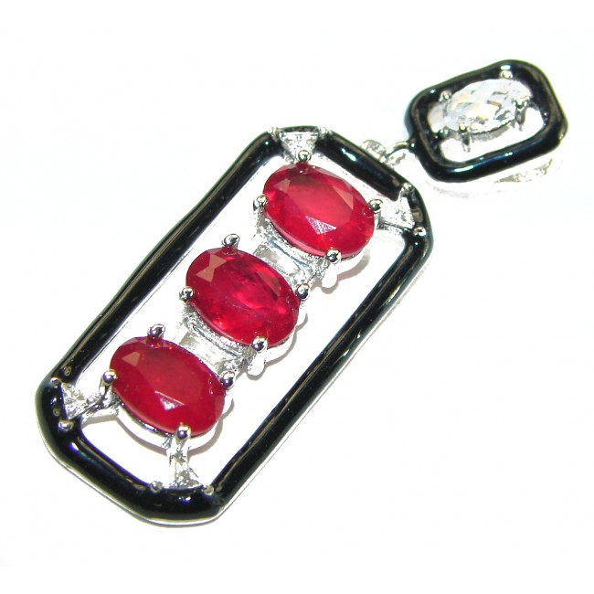 Art Deco Ruby black enamel .925 Sterling Silver handmade Pendant