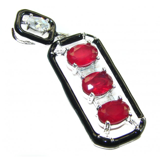 Art Deco Ruby black enamel .925 Sterling Silver handmade Pendant