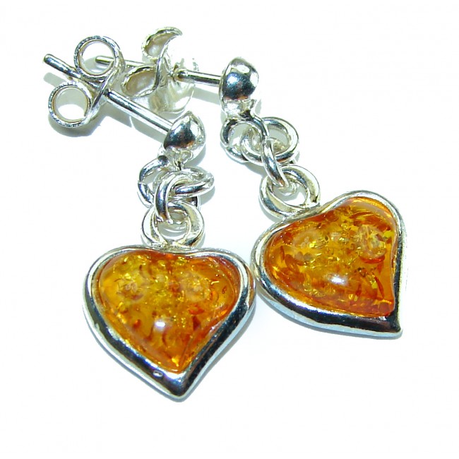 Golden Honey Hearts authentic Baltic Amber .925 Sterling Silver earrings