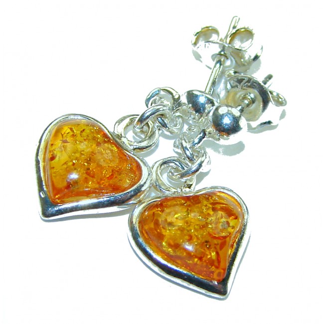 Golden Honey Hearts authentic Baltic Amber .925 Sterling Silver earrings