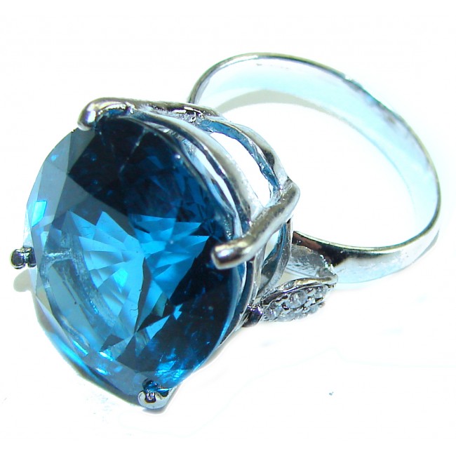 Alexandria 15.8 carat London Blue Topaz .925 Sterling Silver handcrafted Ring size 7 1/4