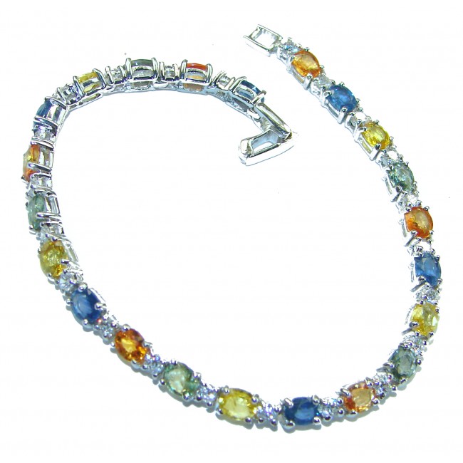 Luxurious natural 19.8 carat multicolor Sapphire .925 Sterling Silver handcrafted Bracelet