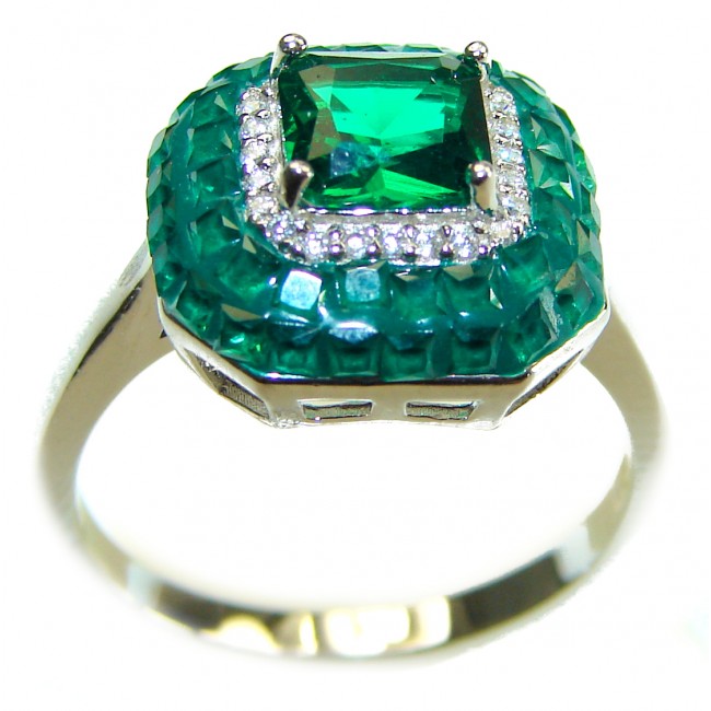 Esmeralda 3.8 carat Emerald .925 Sterling Silver handcrafted Ring size 7