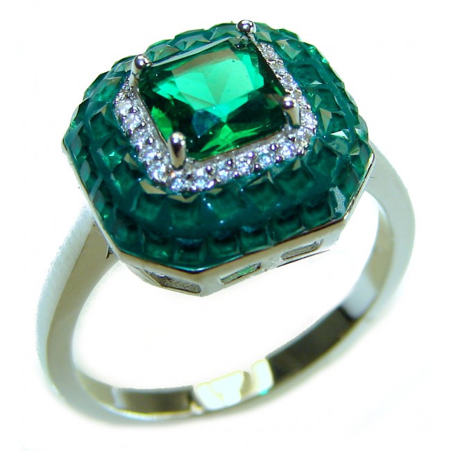 Esmeralda 3.8 carat Emerald .925 Sterling Silver handcrafted Ring size 7