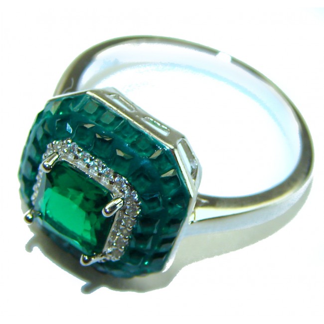 Esmeralda 3.8 carat Emerald .925 Sterling Silver handcrafted Ring size 7