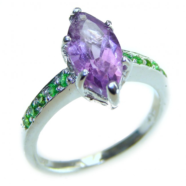 Emma 2.6 carat Amethyst Emerald .925 Sterling Silver Handcrafted Ring size 6