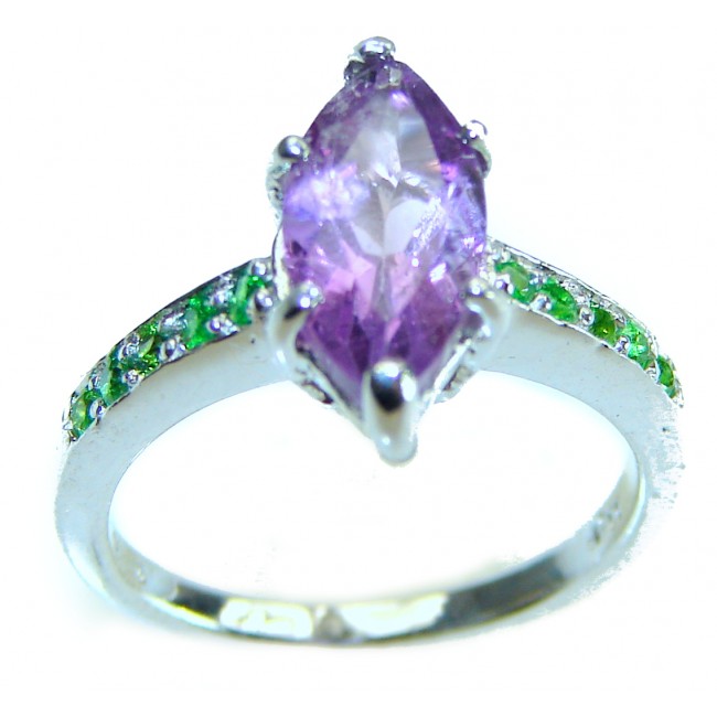 Emma 2.6 carat Amethyst Emerald .925 Sterling Silver Handcrafted Ring size 6