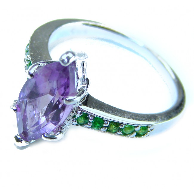 Emma 2.6 carat Amethyst Emerald .925 Sterling Silver Handcrafted Ring size 6