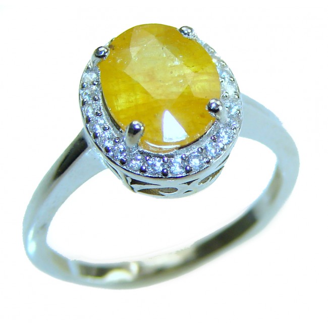 4.5 carat oval cut Yellow Sapphire .925 Sterling Silver handcrafted ring; s. 6