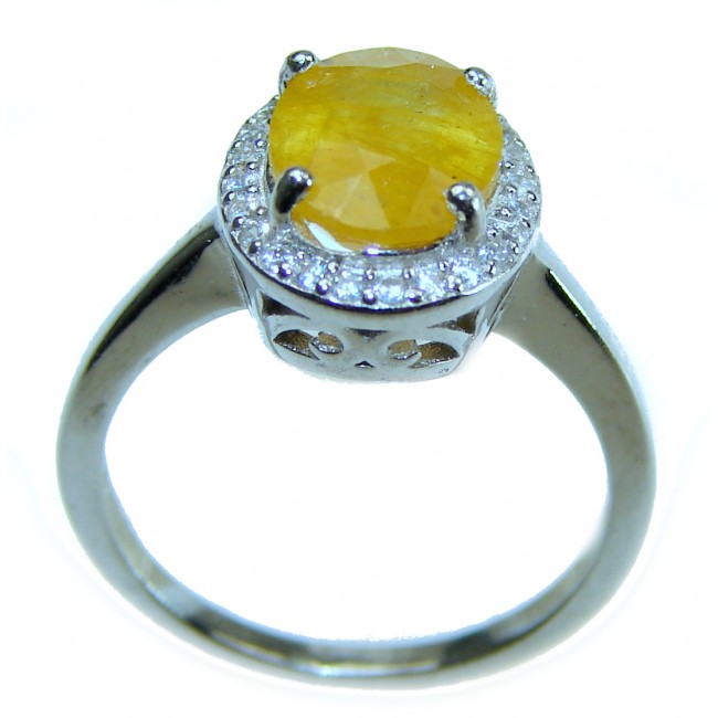 4.5 carat oval cut Yellow Sapphire .925 Sterling Silver handcrafted ring; s. 6