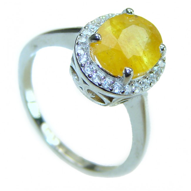 4.5 carat oval cut Yellow Sapphire .925 Sterling Silver handcrafted ring; s. 6