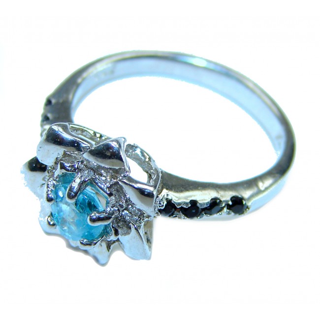 Blue Flower 2.7 carat Blue Swiss Topaz .925 Sterling Silver handcrafted Ring size 7 1/2