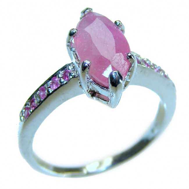 Red Brilliance 2.6 carat Ruby .925 Silver handcrafted Cocktail Ring s. 6 1/4