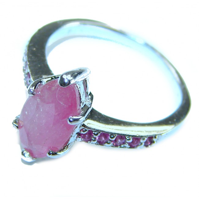 Red Brilliance 2.6 carat Ruby .925 Silver handcrafted Cocktail Ring s. 6 1/4