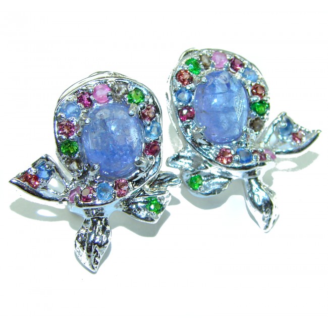 Luxurious 8.8 carat Natural Tanzanite Tourmaline .925 Sterling Silver handmade earrings