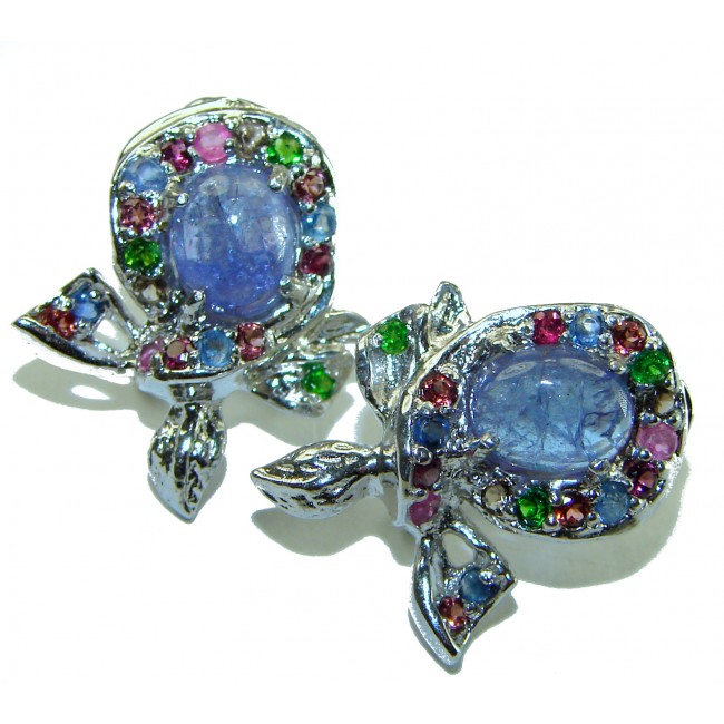 Luxurious 8.8 carat Natural Tanzanite Tourmaline .925 Sterling Silver handmade earrings