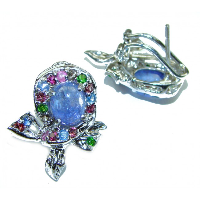 Luxurious 8.8 carat Natural Tanzanite Tourmaline .925 Sterling Silver handmade earrings