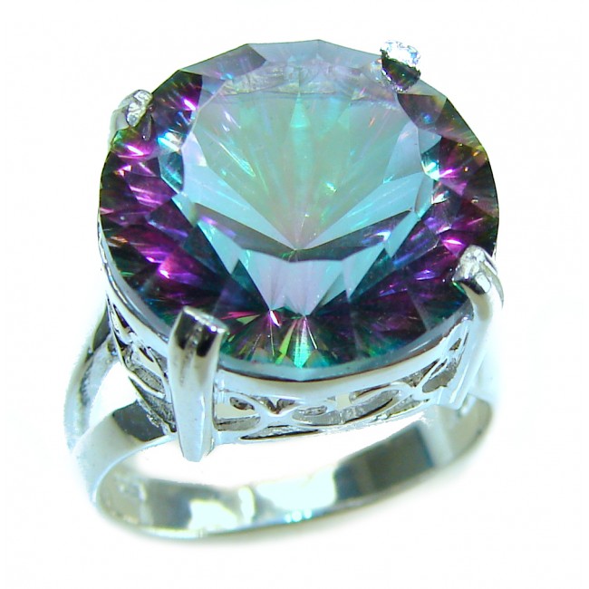 Fancy 10.5 carat Mystic Topaz .925 Sterling Silver handcrafted ring size 7 1/4