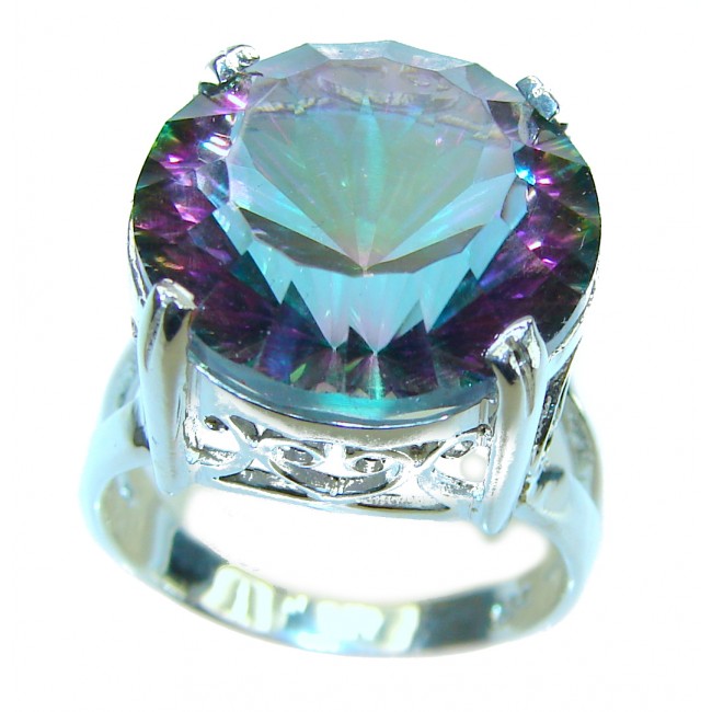 Fancy 10.5 carat Mystic Topaz .925 Sterling Silver handcrafted ring size 7 1/4