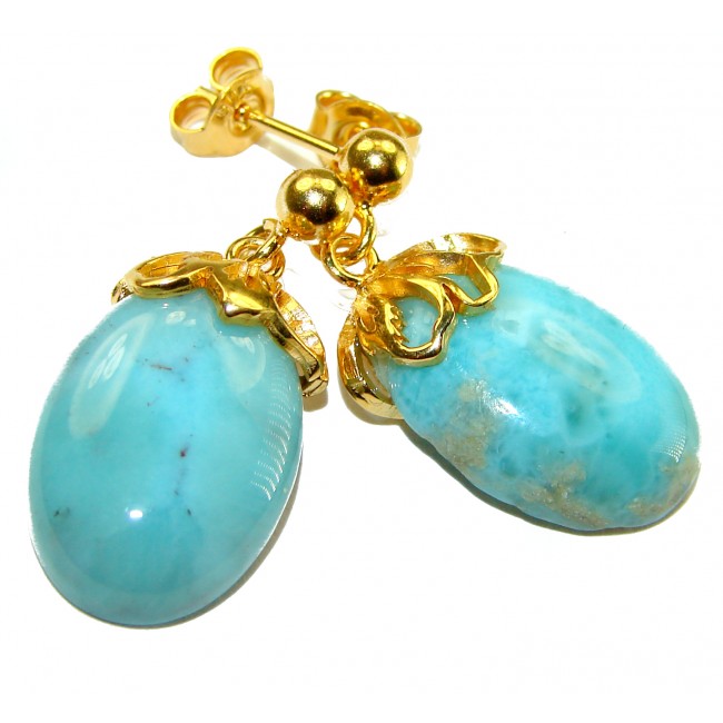 Genuine 10.5 carat Blue Larimar 14K Gold over .925 Sterling Silver handmade earrings