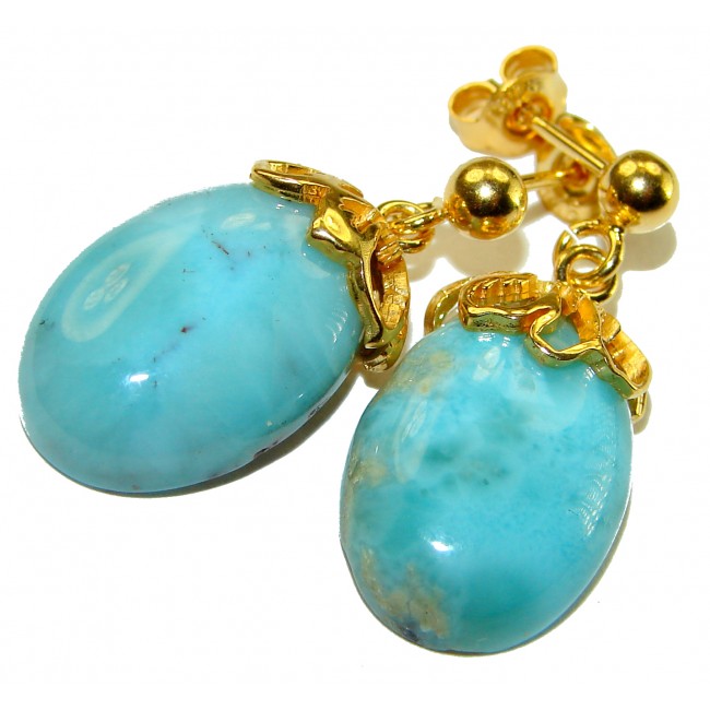 Genuine 10.5 carat Blue Larimar 14K Gold over .925 Sterling Silver handmade earrings