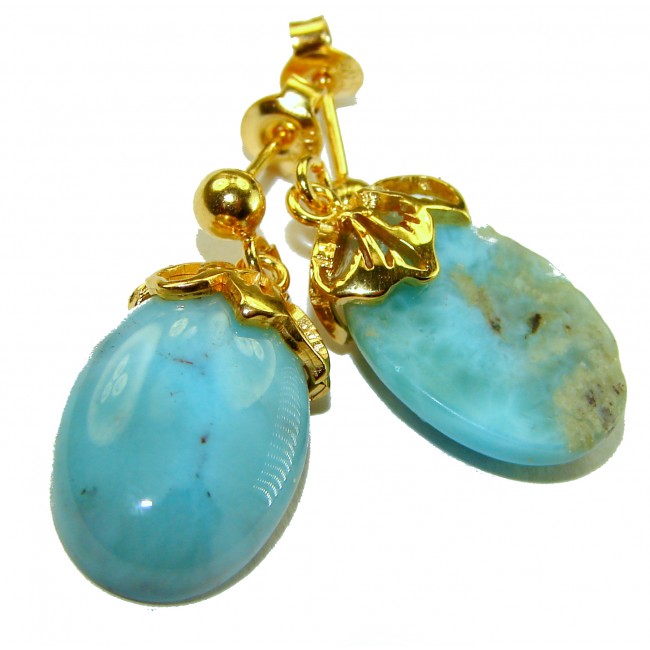 Genuine 10.5 carat Blue Larimar 14K Gold over .925 Sterling Silver handmade earrings