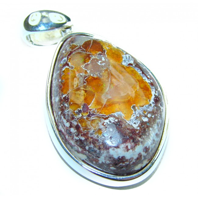 Natural 24.2 carat Mexican Fire Opal .925 Sterling Silver handmade Pendant