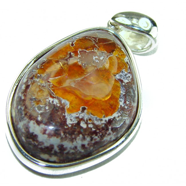 Natural 24.2 carat Mexican Fire Opal .925 Sterling Silver handmade Pendant