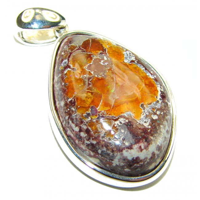 Natural 24.2 carat Mexican Fire Opal .925 Sterling Silver handmade Pendant