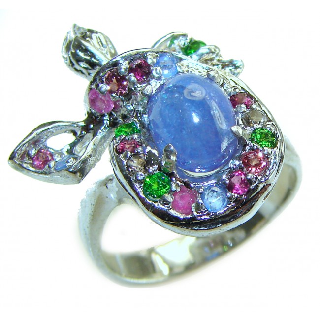 Luxurious 3.8 carat Natural Tanzanite Tourmaline .925 Sterling Silver handmade Ring size 9