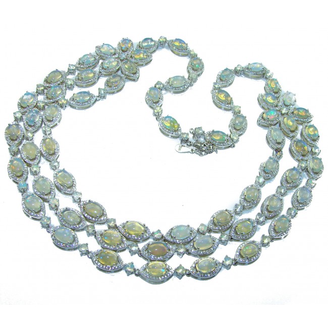 A Million Stars Real Masterpiece 3 rows 102 carat Natural Ethiopian Opal .925 Sterling Silver handcratfed Necklace