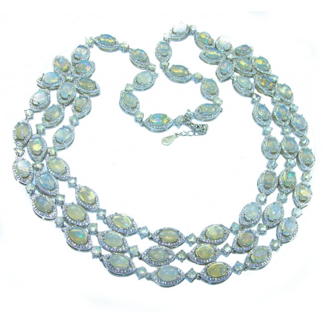 A Million Stars Real Masterpiece 3 rows 102 carat Natural Ethiopian Opal .925 Sterling Silver handcratfed Necklace