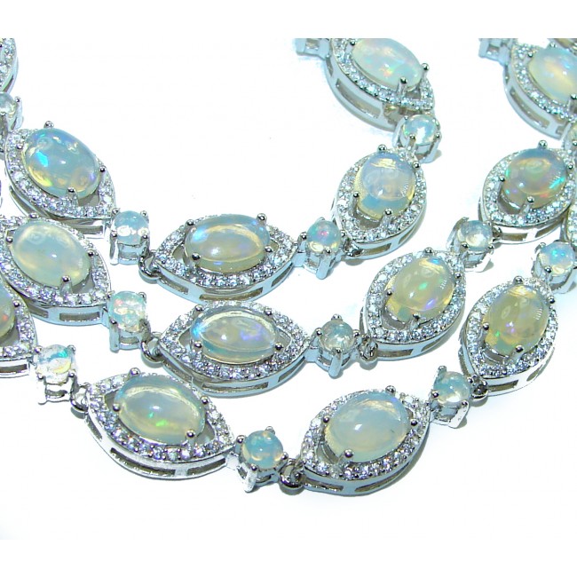 A Million Stars Real Masterpiece 3 rows 102 carat Natural Ethiopian Opal .925 Sterling Silver handcratfed Necklace