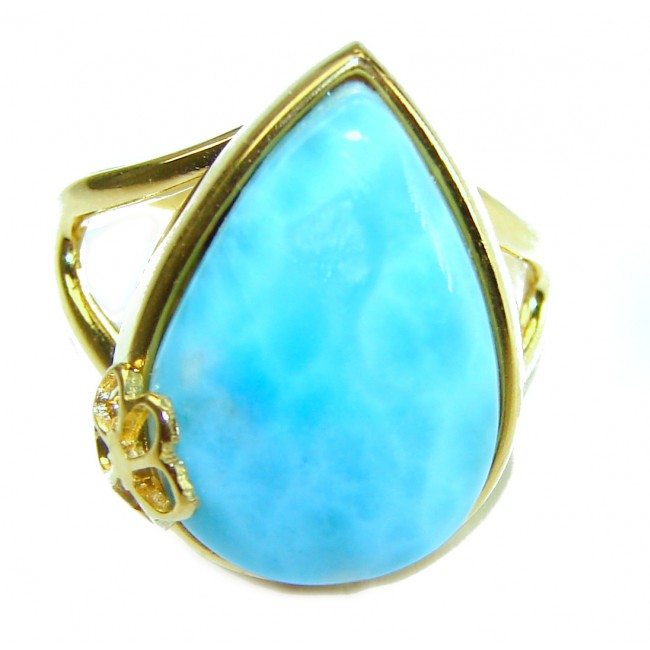 Precious authentic Larimar 18K Gold over .925 Sterling Silver handmade ring size 9 1/4