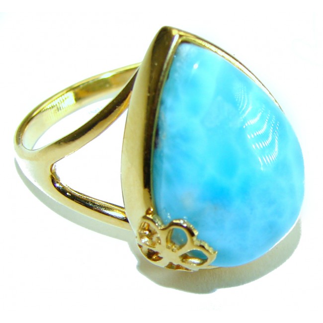 Precious authentic Larimar 18K Gold over .925 Sterling Silver handmade ring size 9 1/4