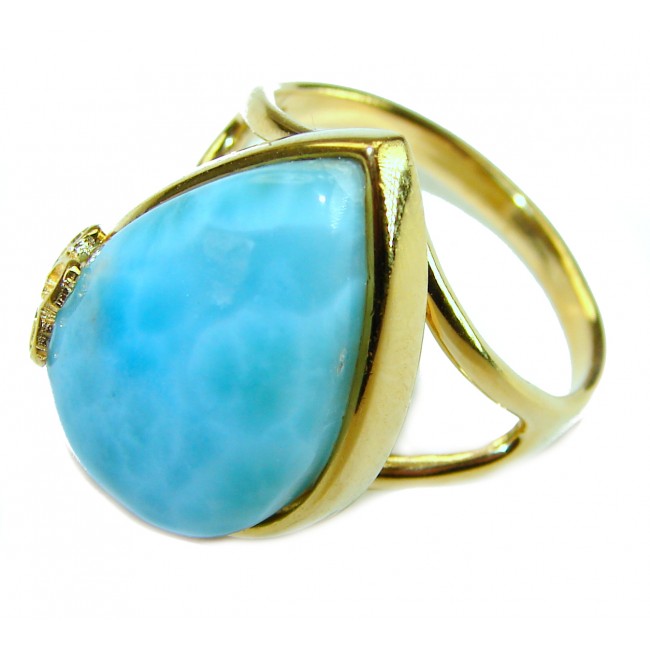 Precious authentic Larimar 18K Gold over .925 Sterling Silver handmade ring size 9 1/4