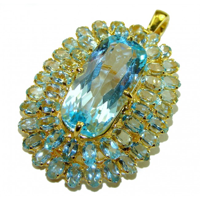 Gabriella natural 28.5 carat Aquamarine 14K Gold over .925 Sterling Silver handmade Pendant Brooch