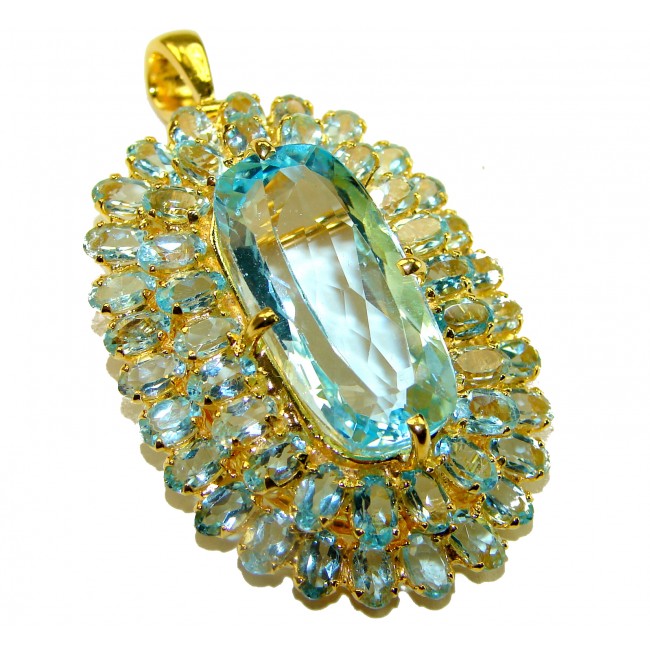 Gabriella natural 28.5 carat Aquamarine 14K Gold over .925 Sterling Silver handmade Pendant Brooch