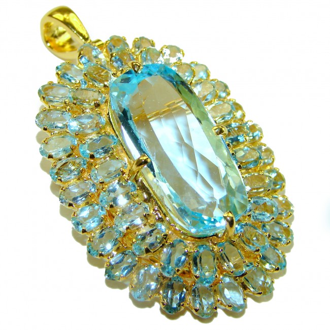 Gabriella natural 28.5 carat Aquamarine 14K Gold over .925 Sterling Silver handmade Pendant Brooch