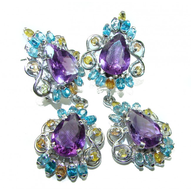 Beatrice - Dramatic design 38.8 carat Amethyst .925 Sterling Silver Handcrafted Statement earrings