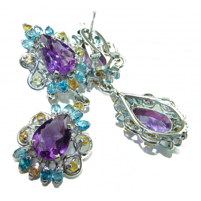 Beatrice - Dramatic design 38.8 carat Amethyst .925 Sterling Silver Handcrafted Statement earrings